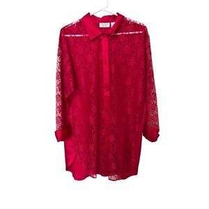 Victorias Secret Red Lace Button-Down  Shirt P/S feminine Coquette